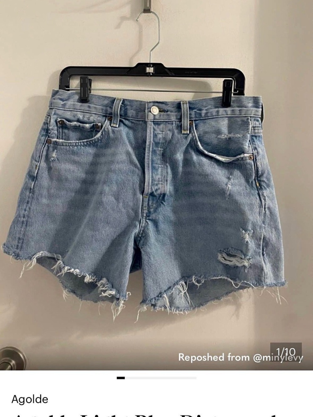 Agolde Faded Light Blue Distressed Denim Cutoff Shorts